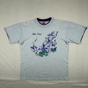Vintage Bay Side Tampa Colorado Floral T-Shirt Gray Purple Large Made in USA